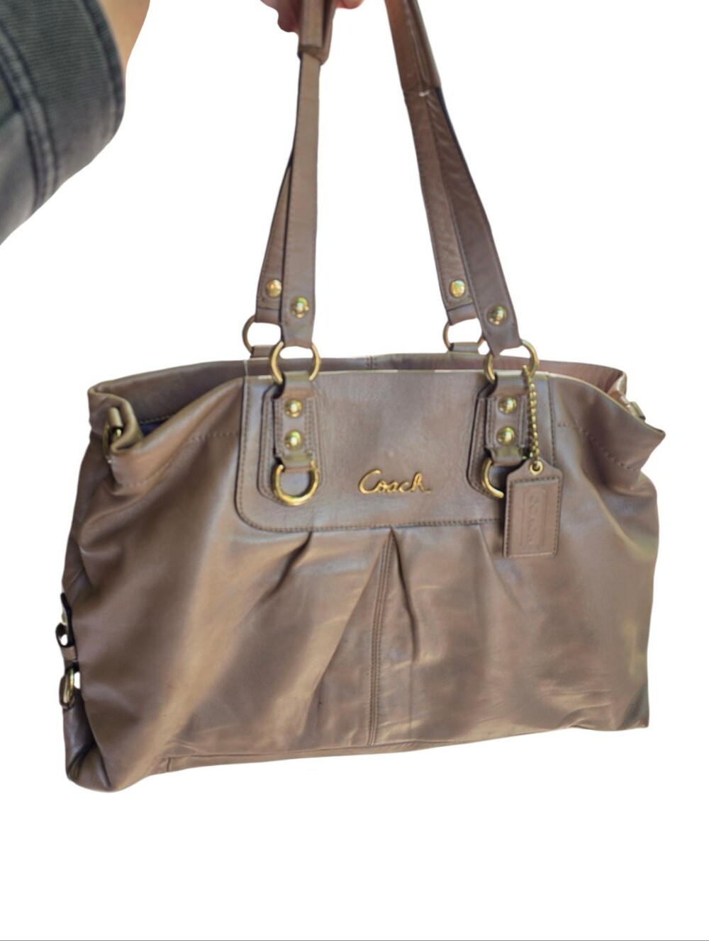 Coach Light Metallic Brown Leather Shoulder Bag with Gold Hardware